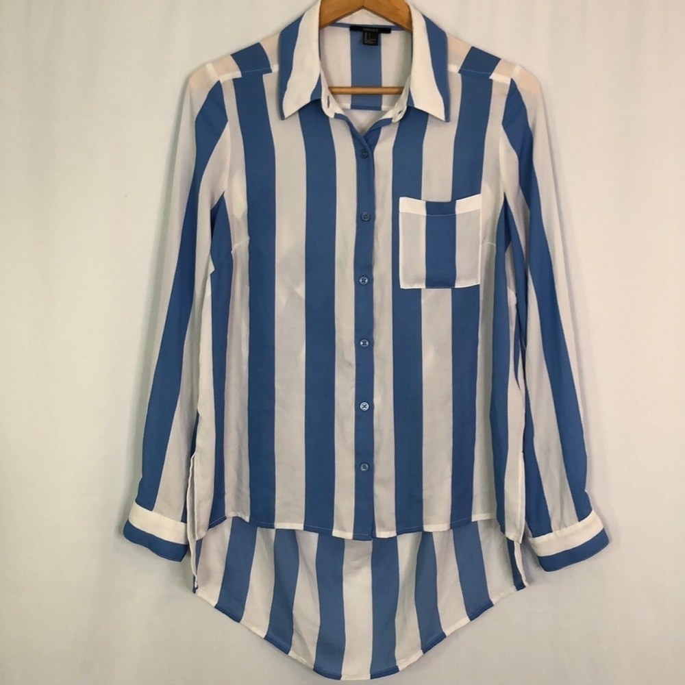 Forever 21 Tops Blue White Striped Open Back Blouse Oversized Size Large